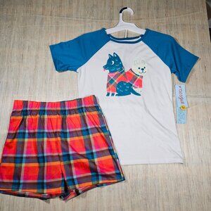 Cat & Jack Girl's Plaid Pajamas Set with dogs on the front, size L 10-12